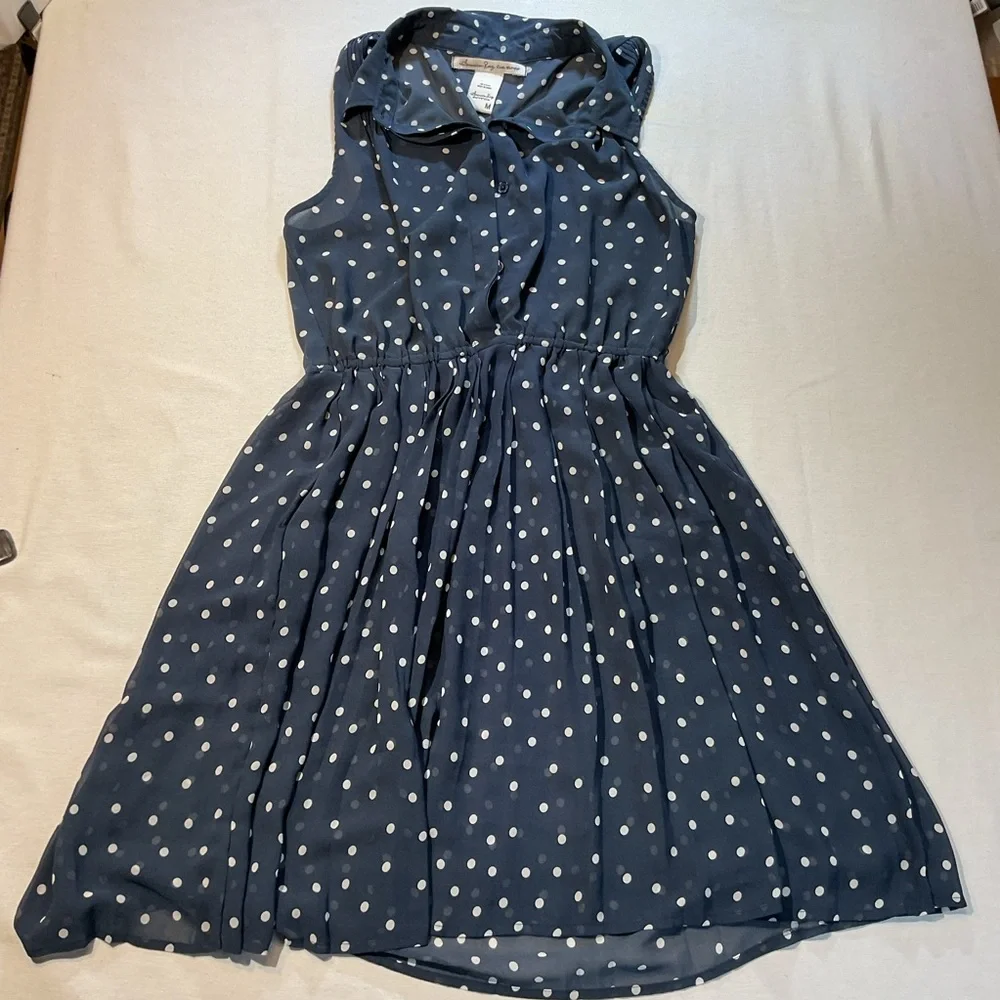 American Rag Navy and White Polka Dot overlay no slip - Picture 1 of 5